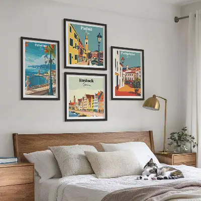 Retro gradske ilustracije set od 4 slike u okviru