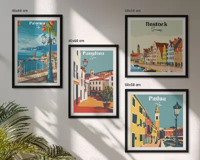 Retro gradske ilustracije set od 4 slike u okviru