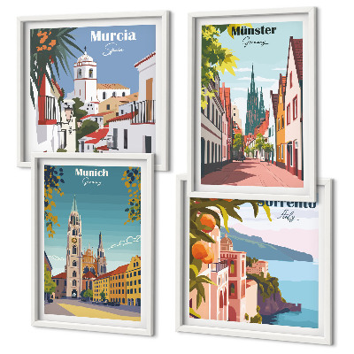 Dekorativni komplet slika za zid Europski gradovi u ilustracijama u boji
