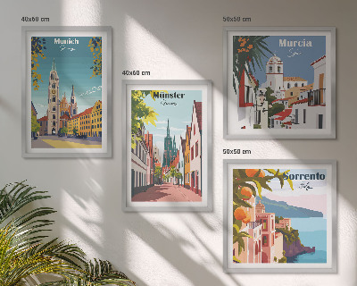 Dekorativni komplet slika za zid Europski gradovi u ilustracijama u boji