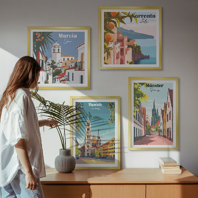 Dekorativni komplet slika za zid Europski gradovi u ilustracijama u boji