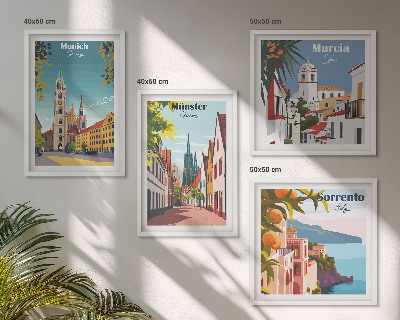 Dekorativni komplet slika za zid Europski gradovi u ilustracijama u boji