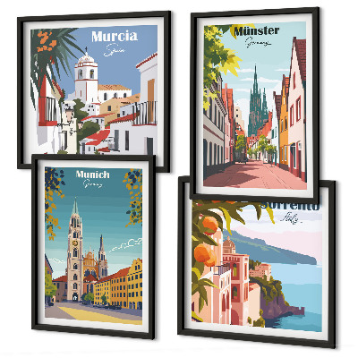 Dekorativni komplet slika za zid Europski gradovi u ilustracijama u boji