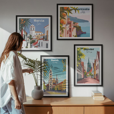 Dekorativni komplet slika za zid Europski gradovi u ilustracijama u boji