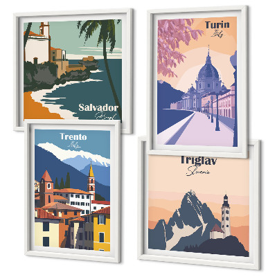 Set 4 slike u okviru Ilustracije retro arhitekture planina