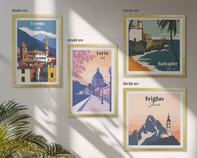 Set 4 slike u okviru Ilustracije retro arhitekture planina
