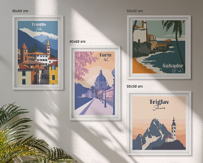 Set 4 slike u okviru Ilustracije retro arhitekture planina