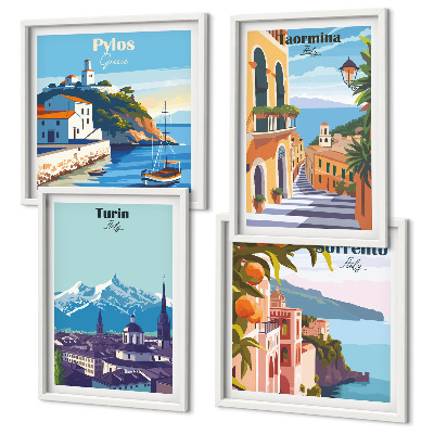 Dekorativni komplet slika za zid Šarene ilustracije retro gradova