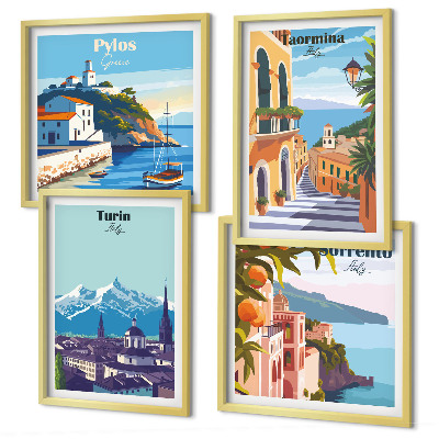 Dekorativni komplet slika za zid Šarene ilustracije retro gradova