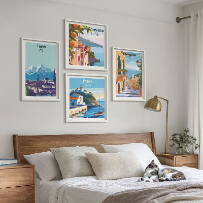 Dekorativni komplet slika za zid Šarene ilustracije retro gradova