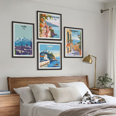 Dekorativni komplet slika za zid Šarene ilustracije retro gradova