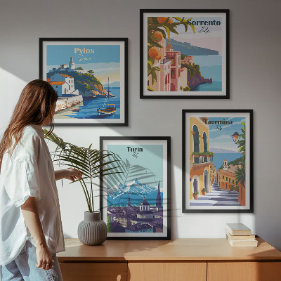 Dekorativni komplet slika za zid Šarene ilustracije retro gradova