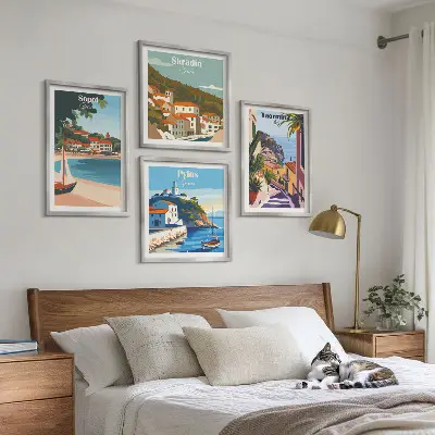 Ilustracije primorskog grada set od 4 slike u okviru
