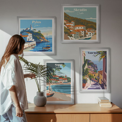 Set 4 slike u okviru Ilustracije primorskog grada