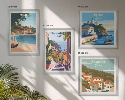 Ilustracije primorskog grada set od 4 slike u okviru
