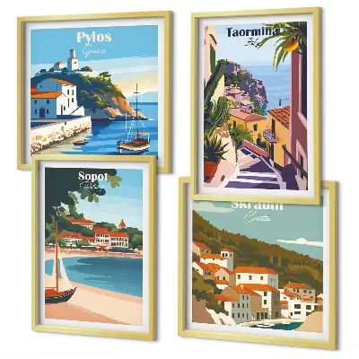 Ilustracije primorskog grada set od 4 slike u okviru