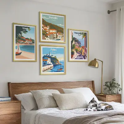 Ilustracije primorskog grada set od 4 slike u okviru