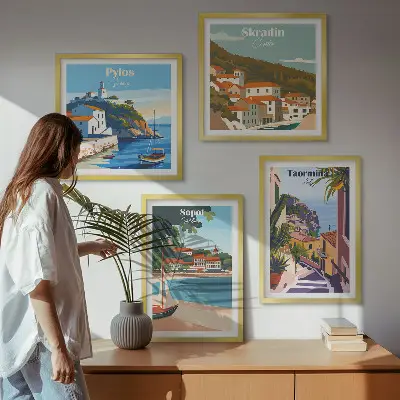 Ilustracije primorskog grada set od 4 slike u okviru