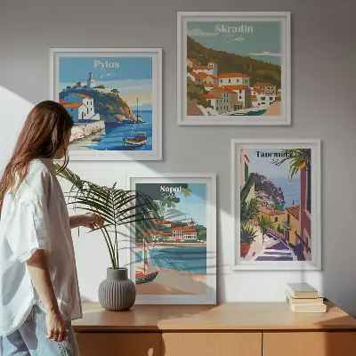 Ilustracije primorskog grada set od 4 slike u okviru