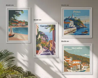 Ilustracije primorskog grada set od 4 slike u okviru