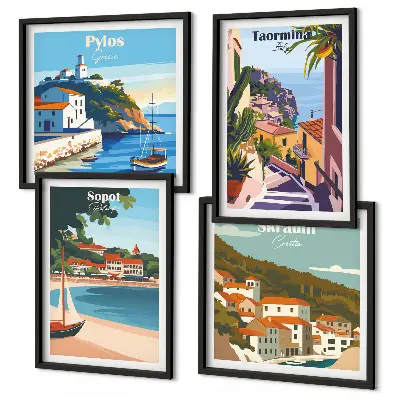 Ilustracije primorskog grada set od 4 slike u okviru