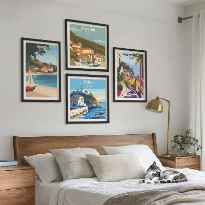 Ilustracije primorskog grada set od 4 slike u okviru