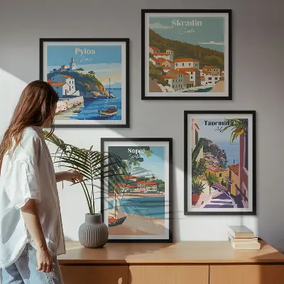 Ilustracije primorskog grada set od 4 slike u okviru