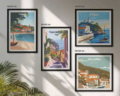 Ilustracije primorskog grada set od 4 slike u okviru