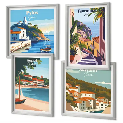 Ilustracije primorskog grada set od 4 slike u okviru