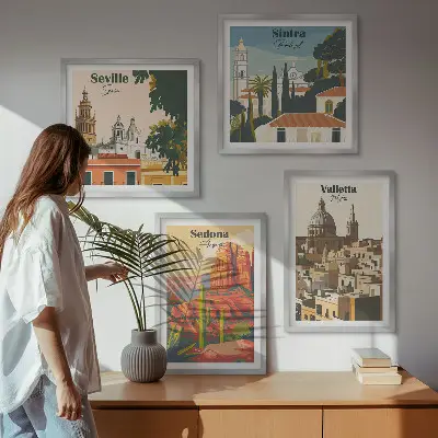 Dekorativni komplet zidnih slika retro gradski pejzaži Sedone i Sintre