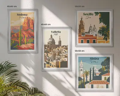 Dekorativni komplet zidnih slika retro gradski pejzaži Sedone i Sintre