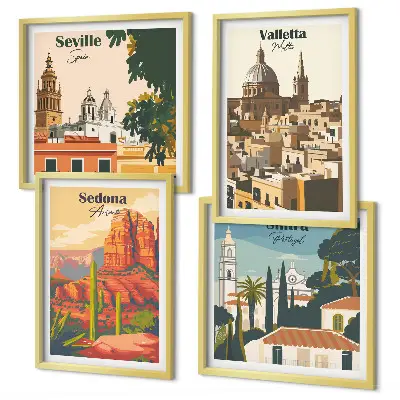 Dekorativni komplet zidnih slika retro gradski pejzaži Sedone i Sintre