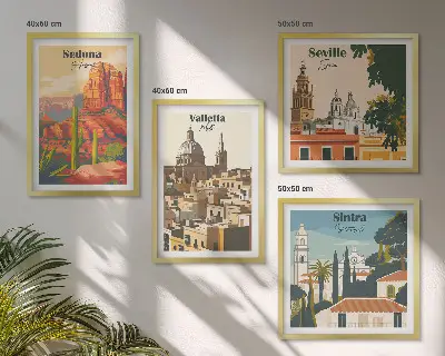 Dekorativni komplet zidnih slika retro gradski pejzaži Sedone i Sintre