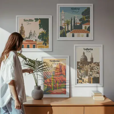 Dekorativni komplet zidnih slika retro gradski pejzaži Sedone i Sintre