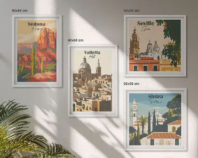 Dekorativni komplet zidnih slika retro gradski pejzaži Sedone i Sintre