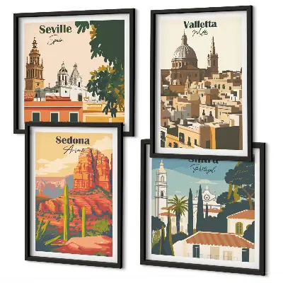 Dekorativni komplet zidnih slika retro gradski pejzaži Sedone i Sintre