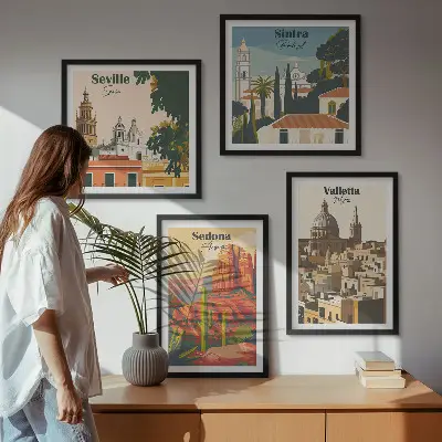 Dekorativni komplet zidnih slika retro gradski pejzaži Sedone i Sintre