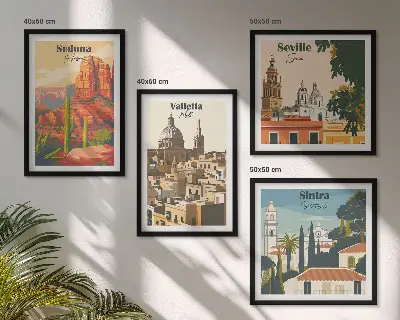 Dekorativni komplet zidnih slika retro gradski pejzaži Sedone i Sintre