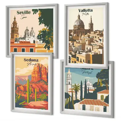 Dekorativni komplet zidnih slika retro gradski pejzaži Sedone i Sintre