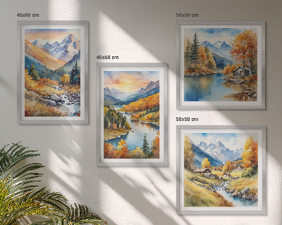 Dekorativni komplet slika za zid Planinski krajolik s rijekom
