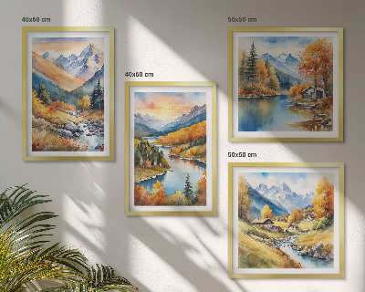Dekorativni komplet slika za zid Planinski krajolik s rijekom