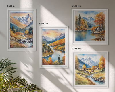 Dekorativni komplet slika za zid Planinski krajolik s rijekom