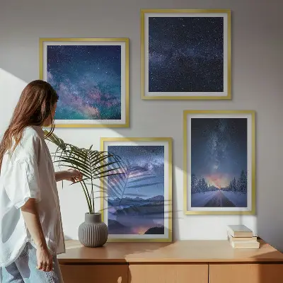 Komplet slika za spavaću sobu motiv noćnog neba s planinama i zimskim prostorom