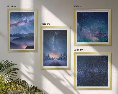 Komplet slika za spavaću sobu motiv noćnog neba s planinama i zimskim prostorom