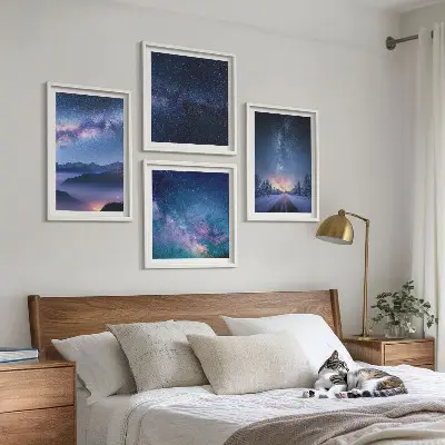 Komplet slika za spavaću sobu motiv noćnog neba s planinama i zimskim prostorom