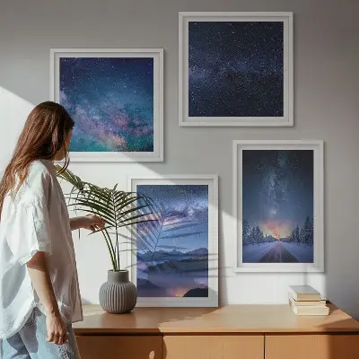 Komplet slika za spavaću sobu motiv noćnog neba s planinama i zimskim prostorom