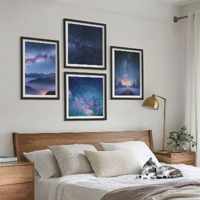 Komplet slika za spavaću sobu motiv noćnog neba s planinama i zimskim prostorom