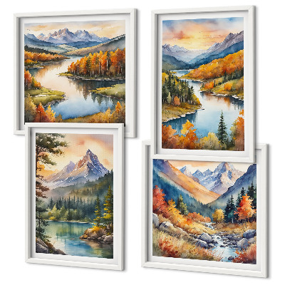 Set 4 slike u okviru Planinski krajolici s rijekom