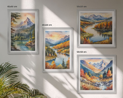 Set 4 slike u okviru Planinski krajolici s rijekom