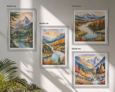 Planinski krajolici s rijekom set od 4 slike u okviru